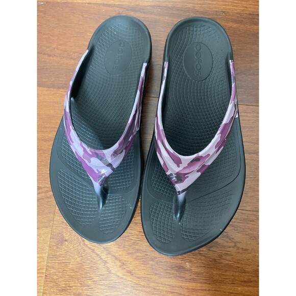 OOFOS OOlala Sandals Flip Flops Women's 7 US/38 EU Purple Camo Recovery Shoes - Picture 4 of 8